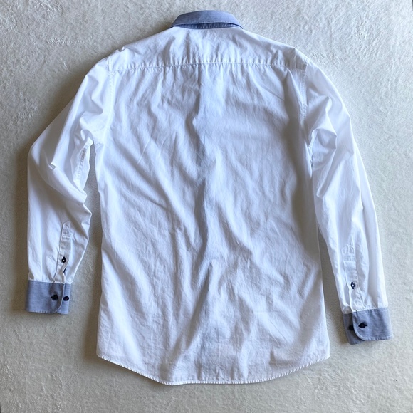 Carven Mens Button-Up Cotton Shirts Mens M White/Blue Striped cuffs - Picture 3 of 14